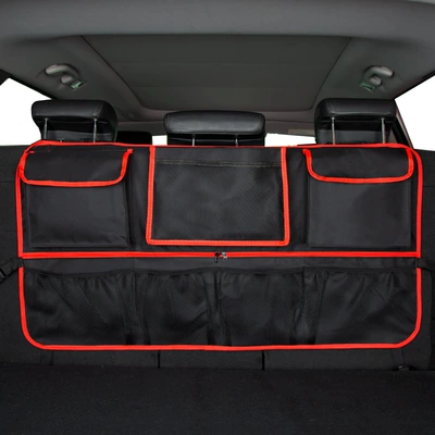 Trunk Seat Hanging Bag, Suv Car storage bag/box - black-red-edge