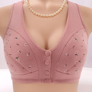 Plus size wireless-free middle-aged and elderly women's push-up seamless beauty back bra wireless front button underwear