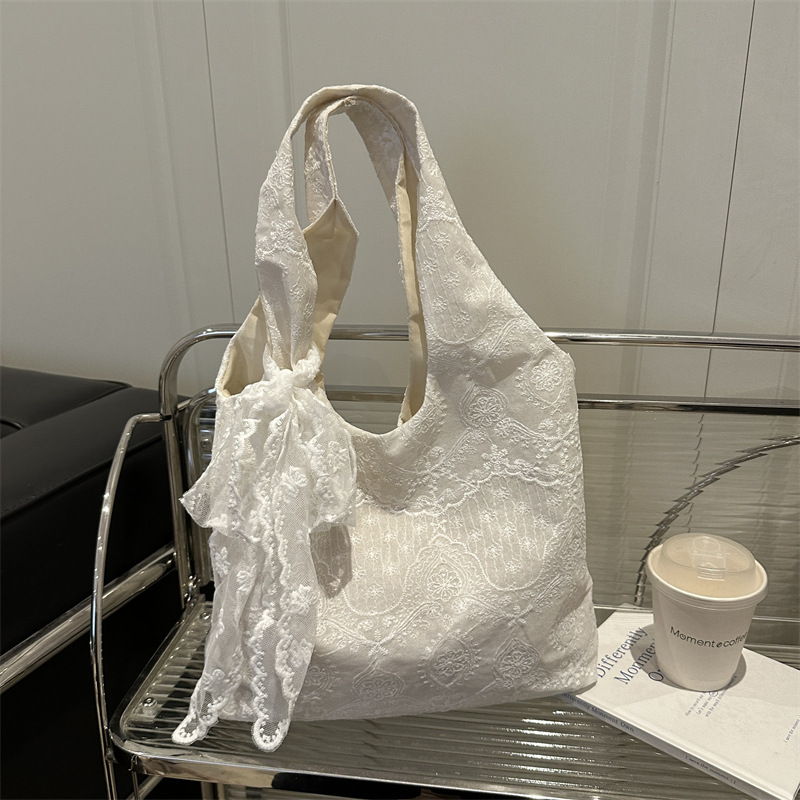 Bolso de hombro de estilo suave coreano, bolso de chaleco de encaje de encaje, escolar de estudiante, bolso de compras, bolso de compras