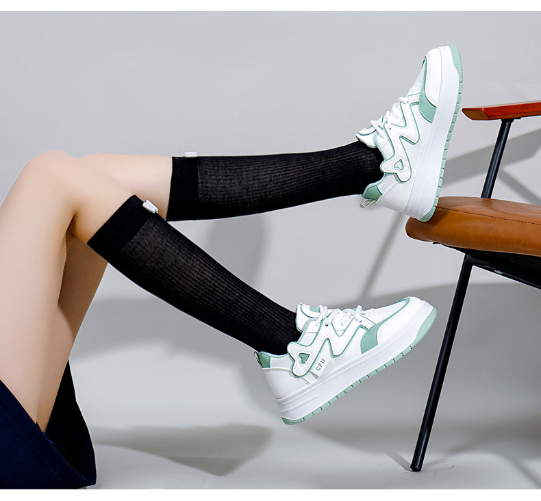 Weiße Damen Freizeitschuhe Trendy Sneaker Mit Dicker Sohle_voghion.com