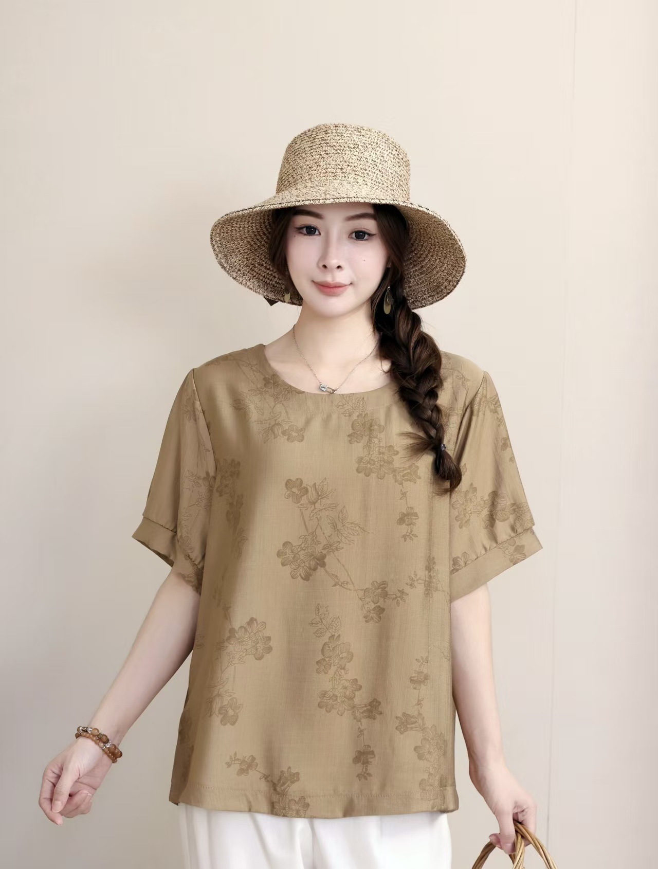 Cross-border nueva camiseta de mujer china impresa camiseta de mujer de manga corta camiseta base de verano overhead cuello redondo artístico ocio image 8