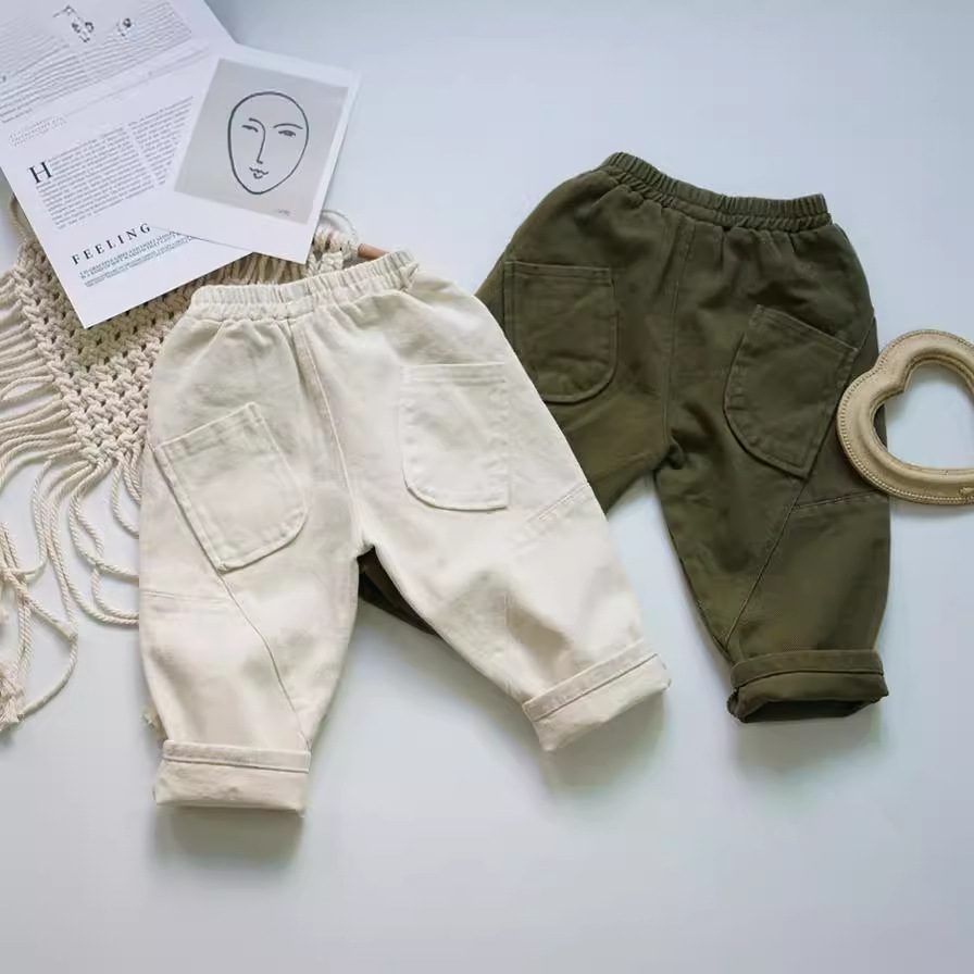 2026 Autumn Korean Style Children's Pants, Spring Girls' Cropped Pants, Solid Color Versatile Boys' Cargo Pants, Spring/Summer Fashion