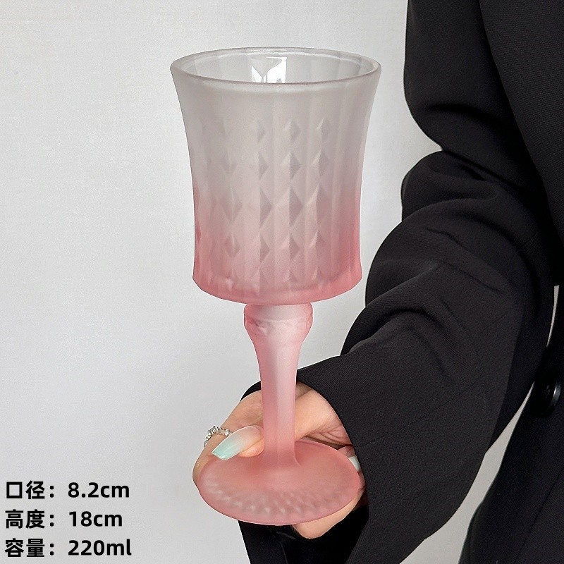 Taza de vidrio de niña rosa gradiente esmerilado artístico, copa de vino de lujo ligero, copa de vino tinto, copa de champán, copa de vino dulce