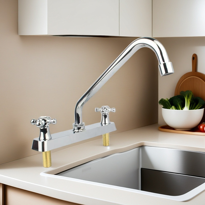 Cross-Border South America 8inch Double-Handle Hot and Cold Faucet Zinc Alloy Kitchen Sink Rv 360-Degree Rotating Faucet