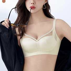 无侧骨057#轻奢缎面内衣34-38中薄B杯裸感亲肤侧收副乳文胸批发特