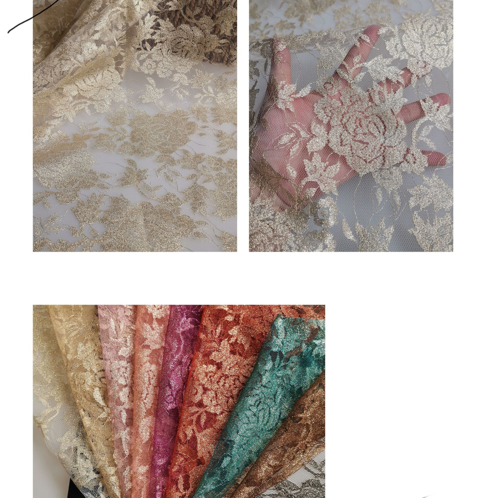 新款热卖~多色现货供应涤纶无弹大花朵金丝银丝蕾丝 裙装礼服面料