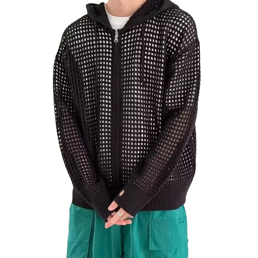 Trend knitted sweater with hood, jacket with zipper, cardigan, suitable for spring and autumn, Korean style 5