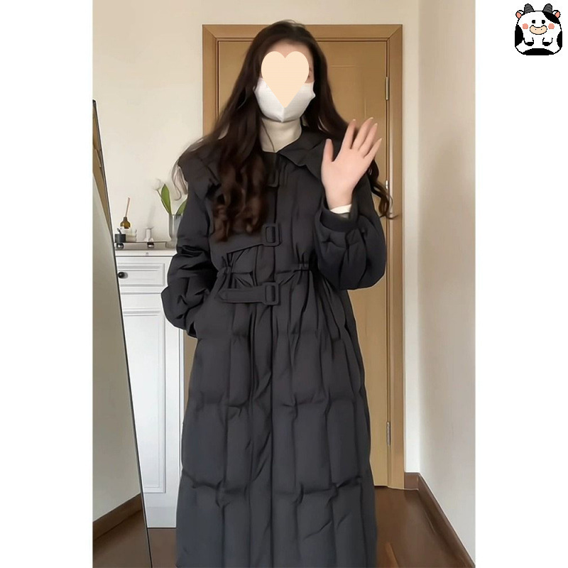 Women's down Jacket 2026 Winter New Korean Style Mid-Length Coat with Navy Collar, Stylish Design, Waist-Cinching, Unique Outerwear