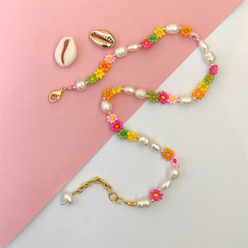 Shopping Occasion Seed Bead Material Flower Pattern 1 Piece Fashion Flower Seed Bead Plating Women's Necklace