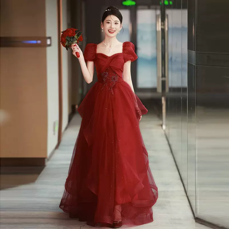 敬酒服新娘2025新款红色法式订婚晚礼服裙结婚宴会气质高级感婚礼