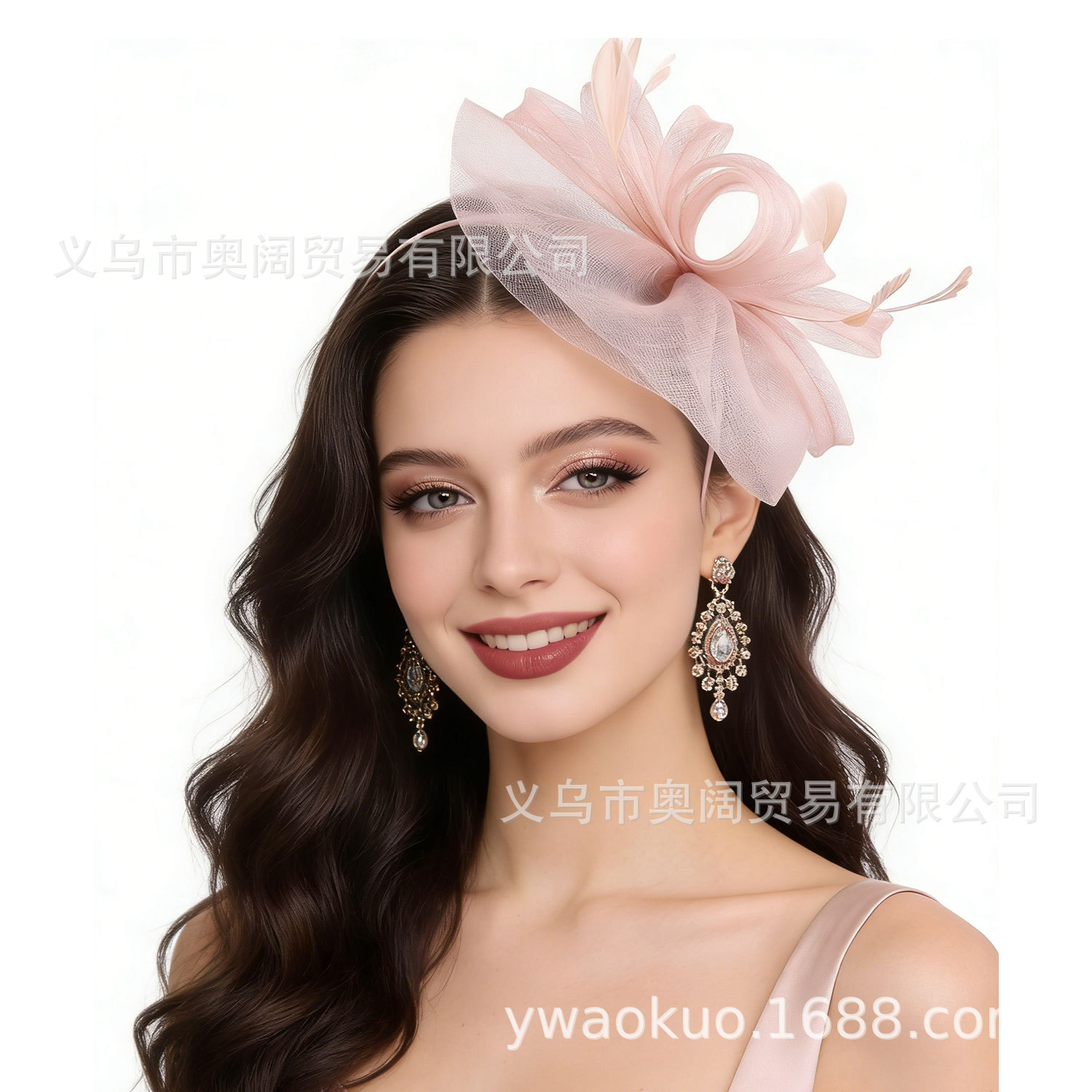 Europe and the United States Amazon Hot Selling Bridal Hair Accessories Hairpin Hairband Europe and the United States New Feather Mesh Flower Top Hat Headwear