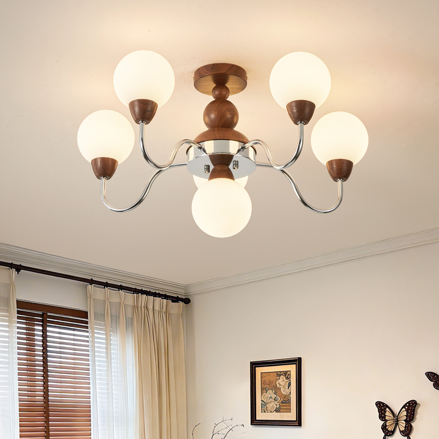 Lámpara de la sala de estar de estilo medieval Bauhaus retro frijoles mágicos luces de comedor de alto nivel de color nuez lámpara Zhongshan 731L