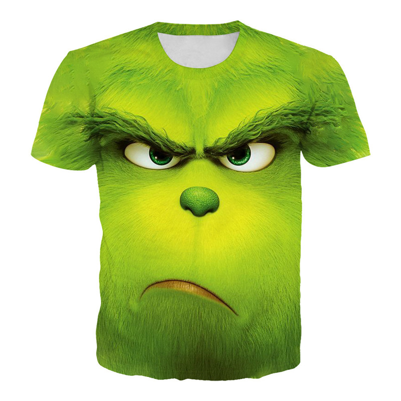Flat cloth European and American new top 3D digital printing green hair monster Grinch T-shirt youth short sleeve men's shirt