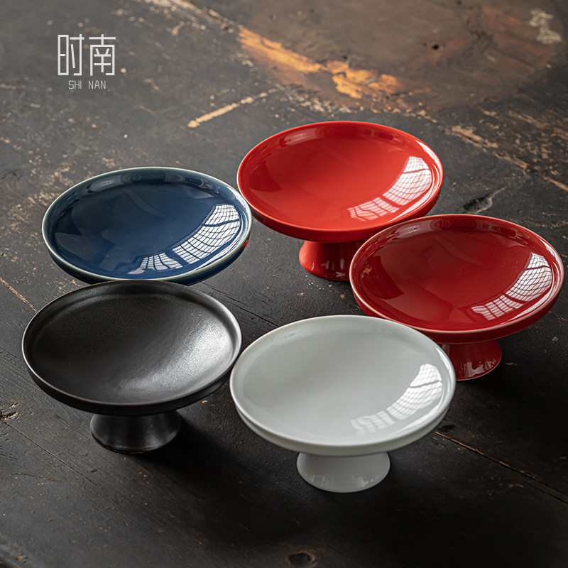 Chinese-style Ceramic Tall Fruit Plate Refreshment Plate Pastry Plate Fruit Dried Fruit Tray Household Fruit Plate Wedding Engagement Table