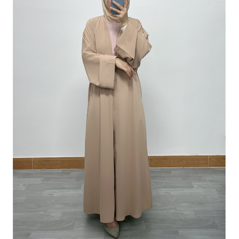 F390 Cross-Border Foreign Trade Middle East Dubai Women's Solid Color Zipper Cardigan Robe In-Stock Fashionable Loose_ecoleips.com