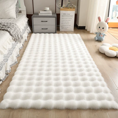 Cream-Colored Bubble Velvet Carpet, Plush Floor Car Carpet - ivory-white-bubble-fleece-thickened-high-density-4545cm