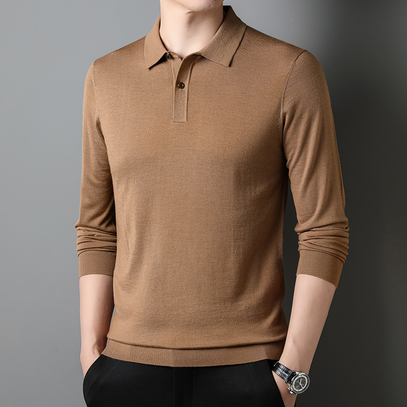 Autumn 30 middle-aged men's worsted wool 48 solid color fine wool business commuter lapel Puyuan Sweater Autumn 30 middle-aged men's worsted wool 48 solid color fine wool business commuter lapel Puyuan Sweater