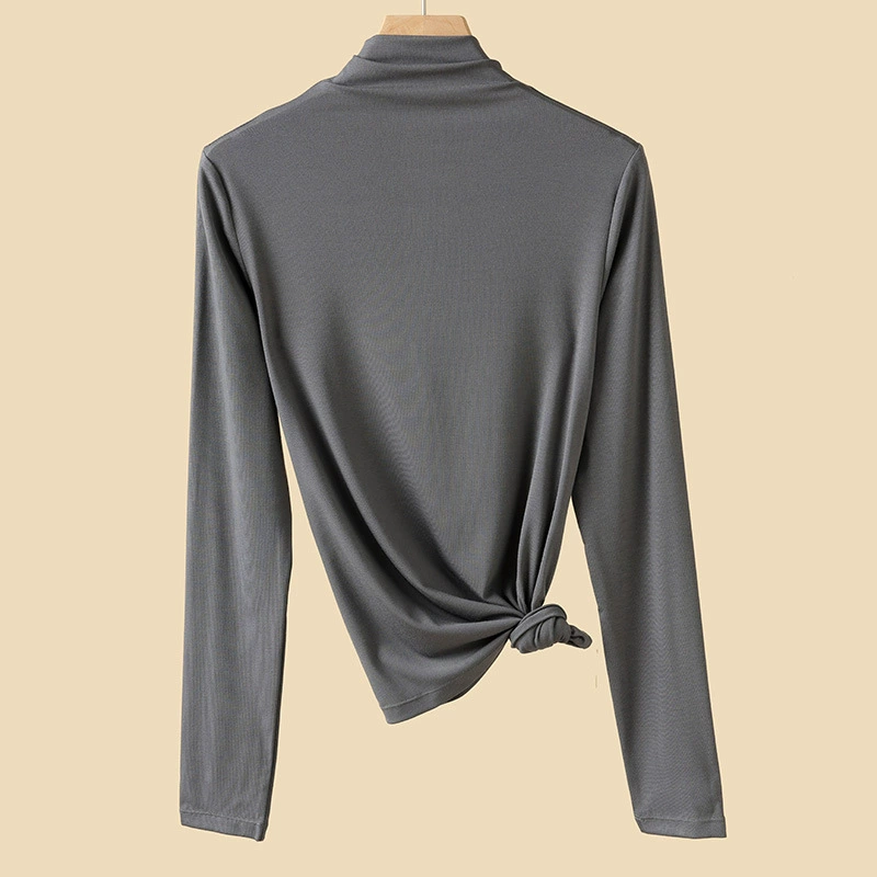 Fitted Long-Sleeve High-Collar Top, Thin Autumn Base Layer, Body-Friendly Fit
