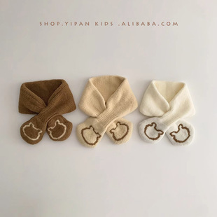 Yipan Korean Children's Scarf 2025 Winter New Cartoon Bear Infant Knitted Wool Baby Neck Warmer