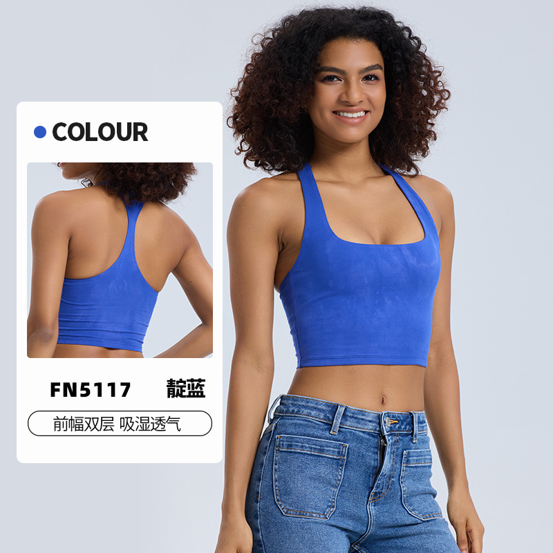 Nuevo chaleco de yoga de algodón transfronterizo europeo y americano, alto elástico, transpirable, delgado y ajustado con cuello en U, hermoso top deportivo con espalda