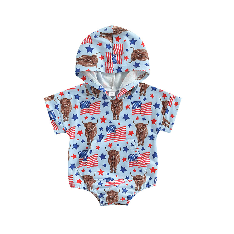 Independence Day Casual American Flag Printing Cotton Baby Rompers display picture 1