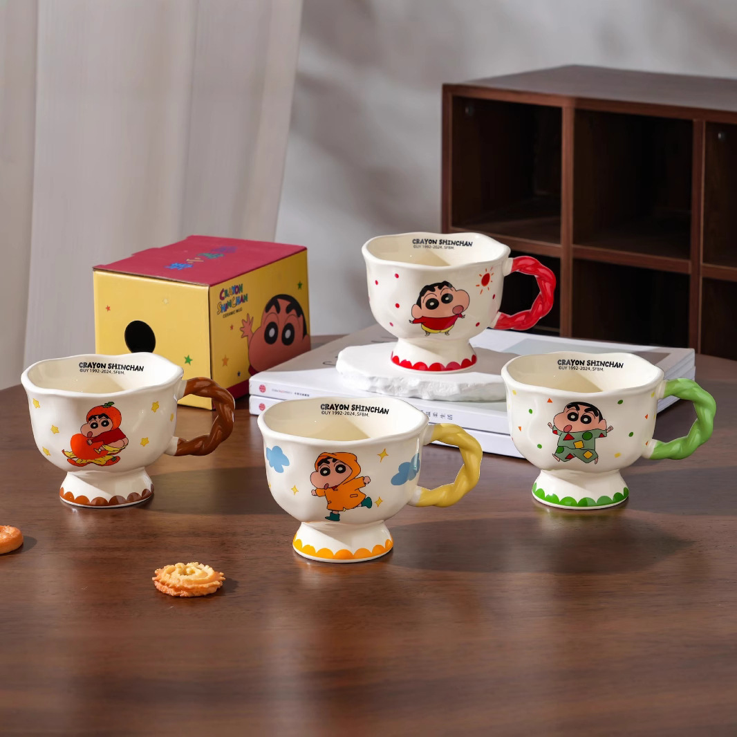 Crayón pequeño nuevo lindo taza de cerámica alta cara alta taza de agua para pareja café desayuno taza regalo de cumpleaños