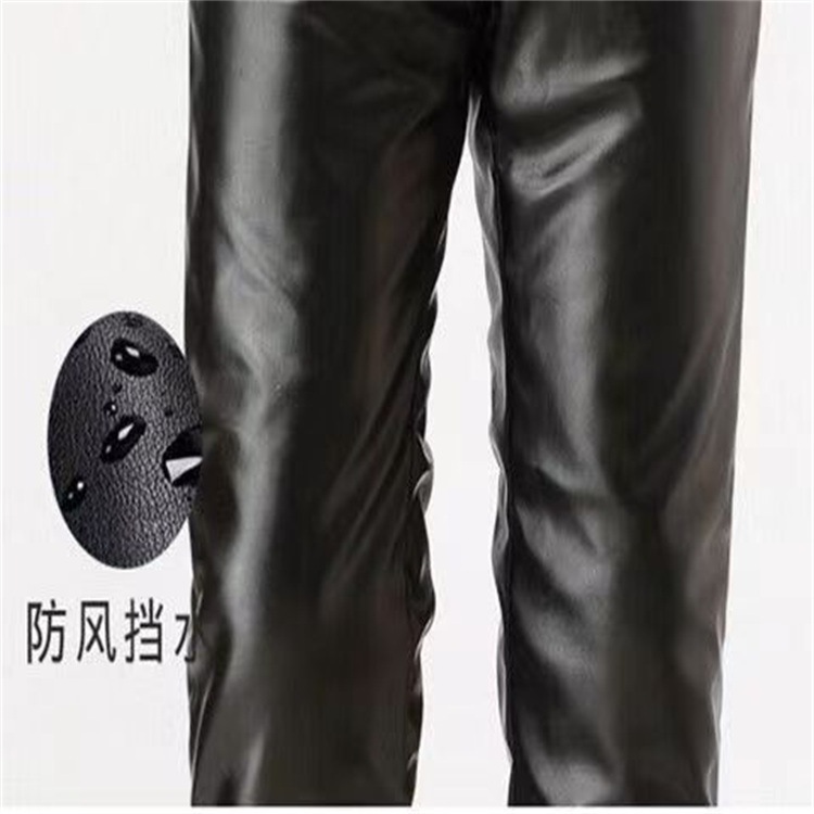 Autumn elastic waist leather pants men's thickened middle-aged waterproof oil-proof windproof wear-resistant PU work pants