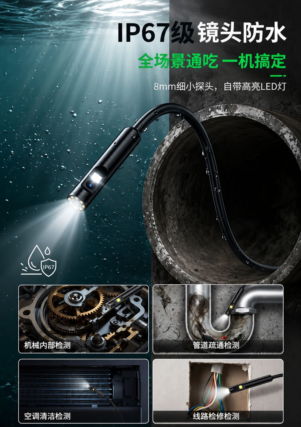 Mobile Phone Endoscope High Definition Camera Dual Lens Type-C with Android iOS Adapter Pipe Detection Tool