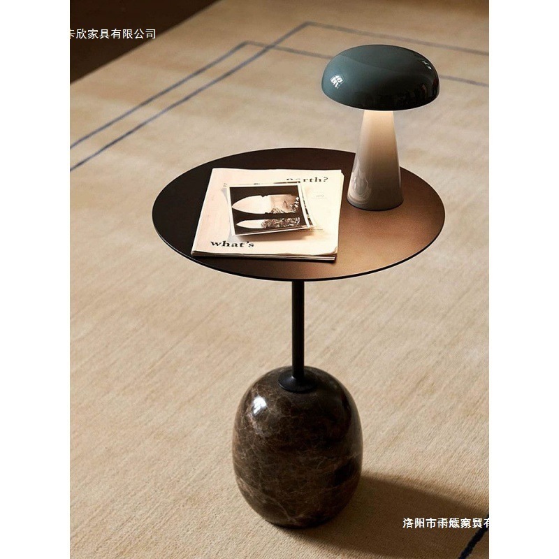 极简大理石软装设计师样板房卧室北欧沙发边角几圆形边几铁艺|undefined