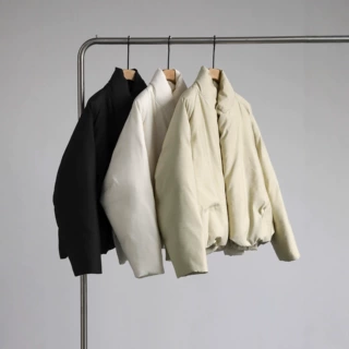 衣录现货冬季时髦感 抽绳立领廓形蓬松90白鹅绒羽绒服一件代发