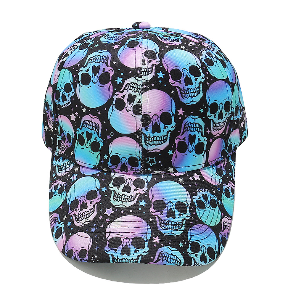 Skull Pattern Women's Exaggerated Punk Streetwear Skull Printing Curved Eaves Baseball Cap