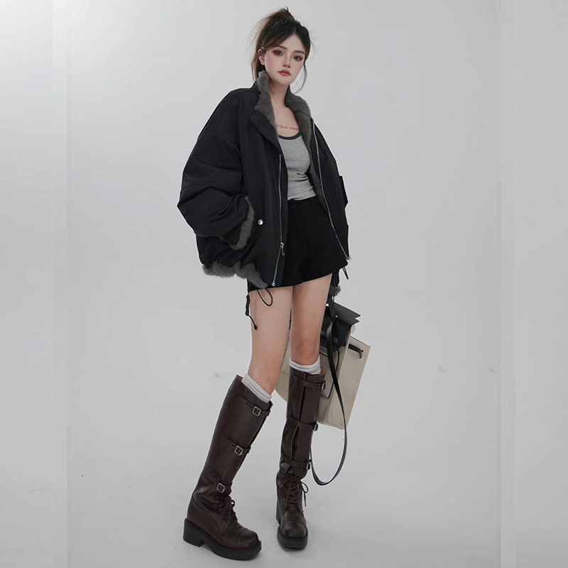 仿兔毛一体外套女2025冬季新款韩版仿皮草立领双面穿保暖派克服女|undefined