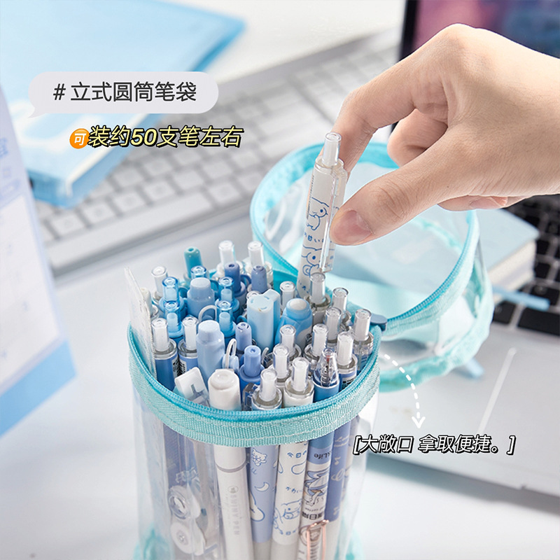 Bolsa de lápiz transparente para estudiantes de alto valor facial examen especial caja de papelería de gran capacidad caja de lápiz cilíndrica bolsa de papelería de niñas