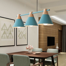 北歐簡約個性實木吧台咖啡創意鐵藝飯餐廳馬卡龍直排三頭服裝吊燈