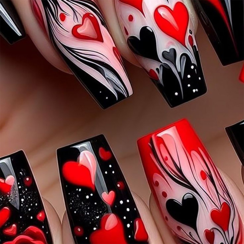 New Cross-border Explosions Internet Celebrity Ins Style Valentine's Day Heart-shaped and Rose Design Nail Art Finished Wear Armor