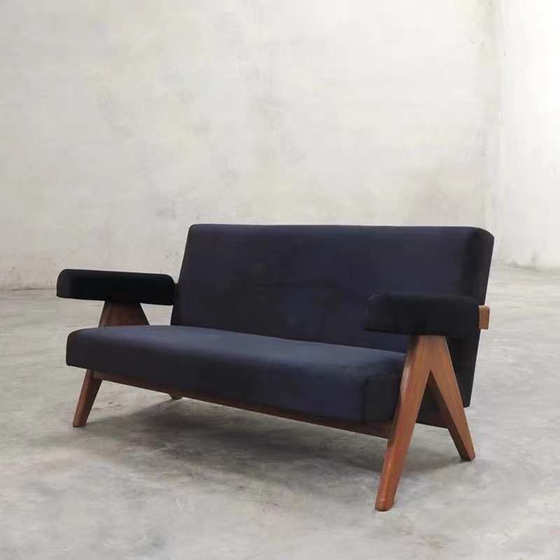 Estilo japonés ocio cuero tela sofá silla para sala de estar sola madera maciza minimalista negociación retro sofá