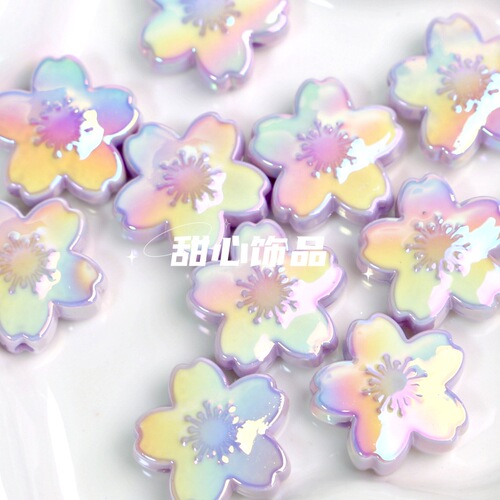 Double-sided oil dripping cherry blossom straight hole beads flower beads acrylic loose beads diy mobile phone chain bag jewelry accessories