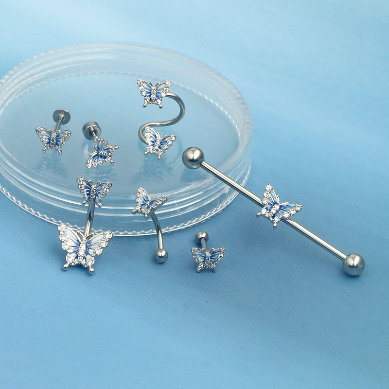 10g Weight Rhinestones Inlay Material 1 Piece Vintage Style Star Butterfly Plating Inlay Stainless Steel Rhinestones Ear Studs
