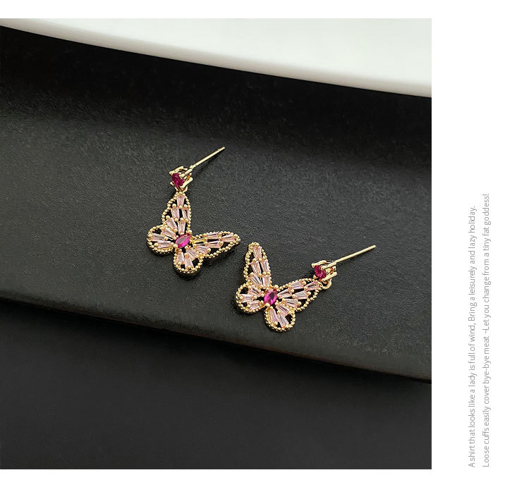 Sweet Butterfly Copper Earrings Inlay Zircon Copper Earrings display picture 2