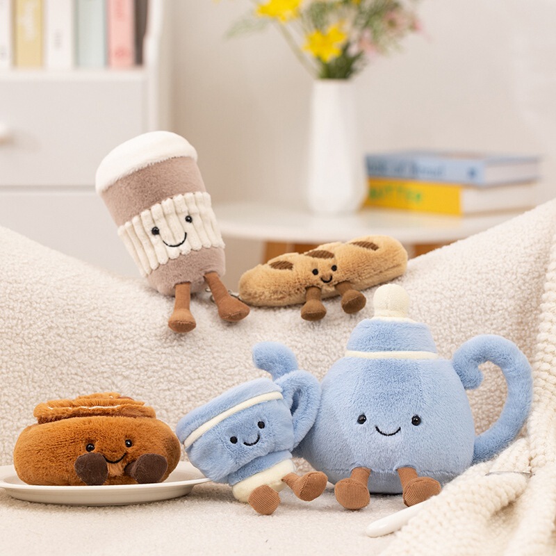 Jc Fun Afternoon Tea Set Plush Toy Simulation Teapot Teacup Doll Cinnamon Roll Baguette Pendant