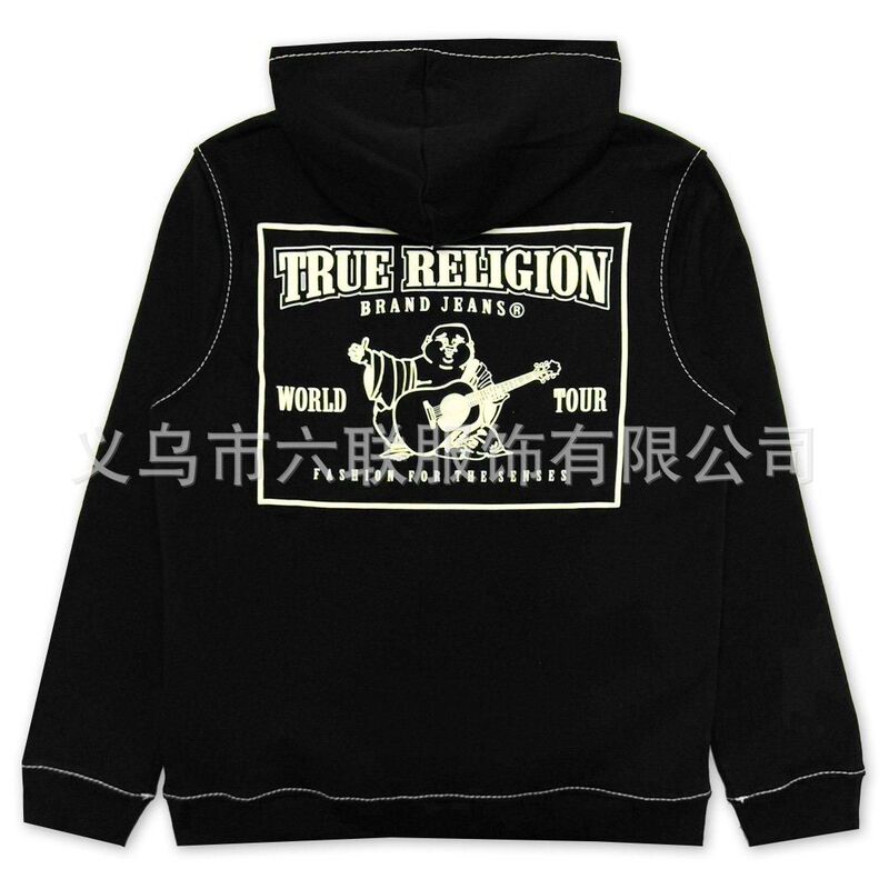 跨境欧美潮牌TRUE RELIGION图案印花卫衣男女同款宽松百搭连帽衫|undefined
