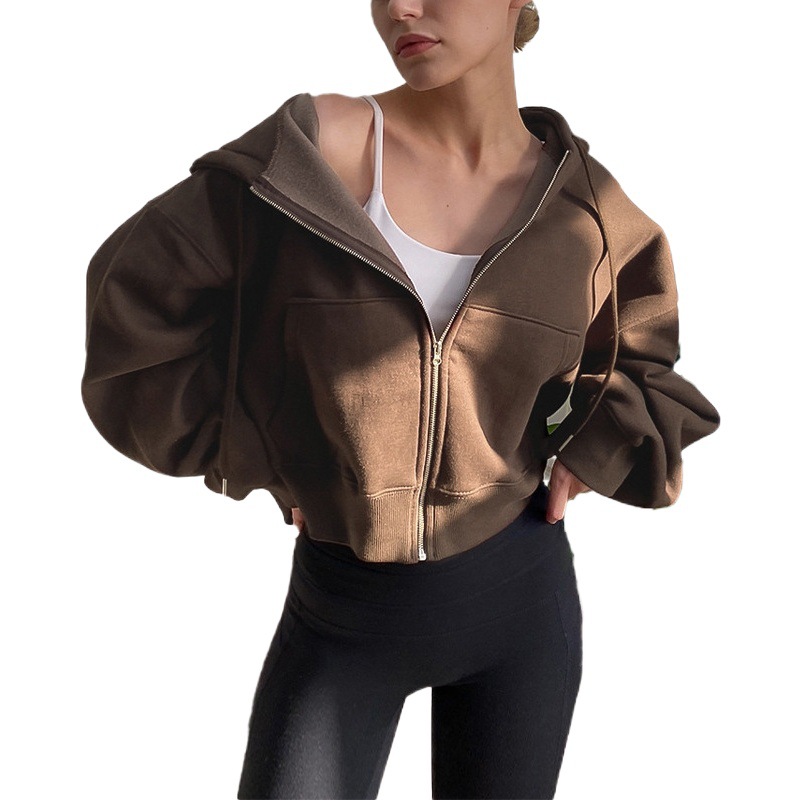 【Liquidación】Chaqueta deportiva corta con capucha y cremallera, forrada de lana, para primavera y otoño, moderna y cálida, para mujer. image 1