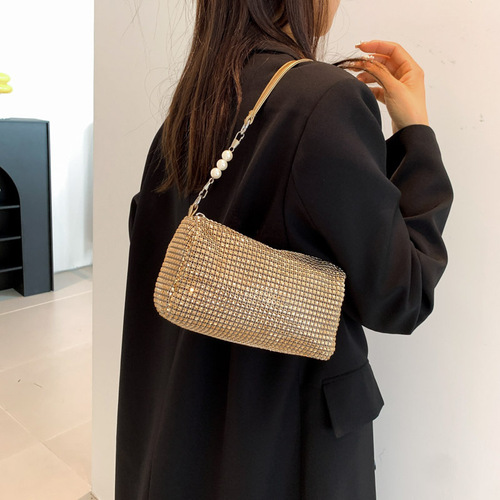 Diamond-studded  metal glitter full diamond water diamond dumpling bag with underarm bag, high-end sense sparkling diamond bag for women