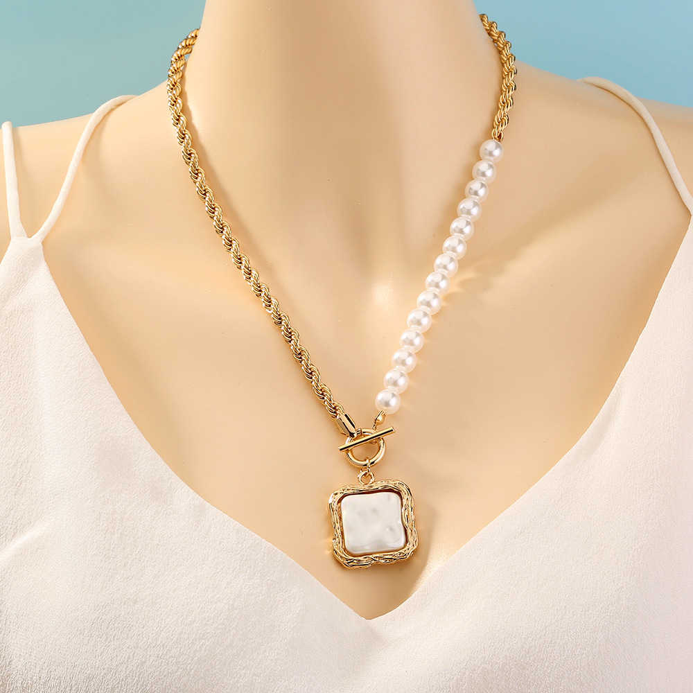 fashion retro baroque imitation pearl geometric alloy necklace