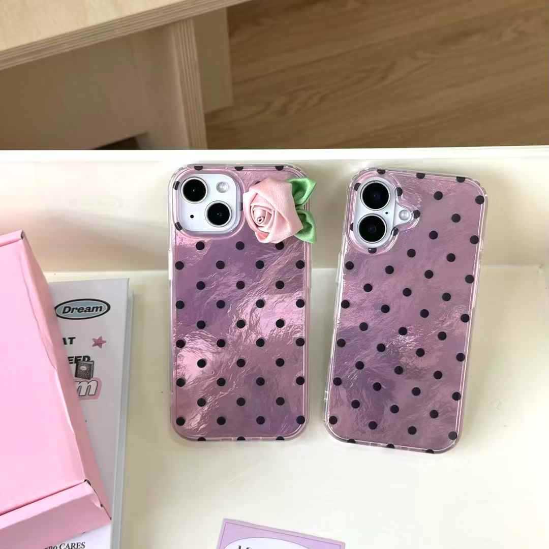 Simple lunares tridimensional rosa adecuada para Apple 15ProMax Girl Heart 16Pro funda para teléfono móvil 14/13 nuevo 16