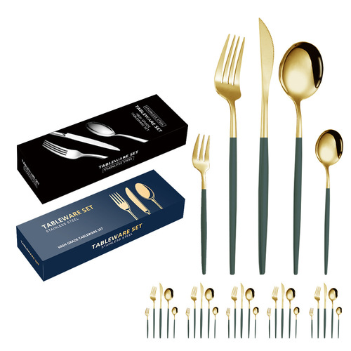 Amazon stainless steel cutlery set Portuguese steak knife, fork and spoon 5-component 30-piece set color box packaging