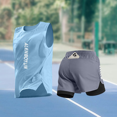 ランニングスポーツスーツメンズ夏の新しいマラソントレーニングフィットネス服プロの速乾性バスケットボールベストショーツ