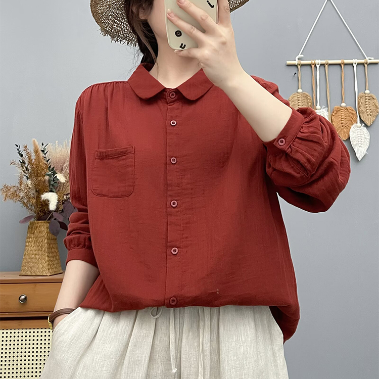 Double-Layer Cotton Gauze Long-Sleeved Shirt for Women Export High-Quality Soft Skin-Friendly Breathable Loose Casual Top