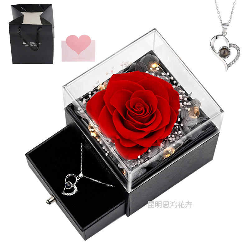 Caja de regalo de joyería con luz, rosa de flor real eterna, para el Día de San Valentín y el Día de la Madre, venta al por mayor transfronteriza de Amazon.