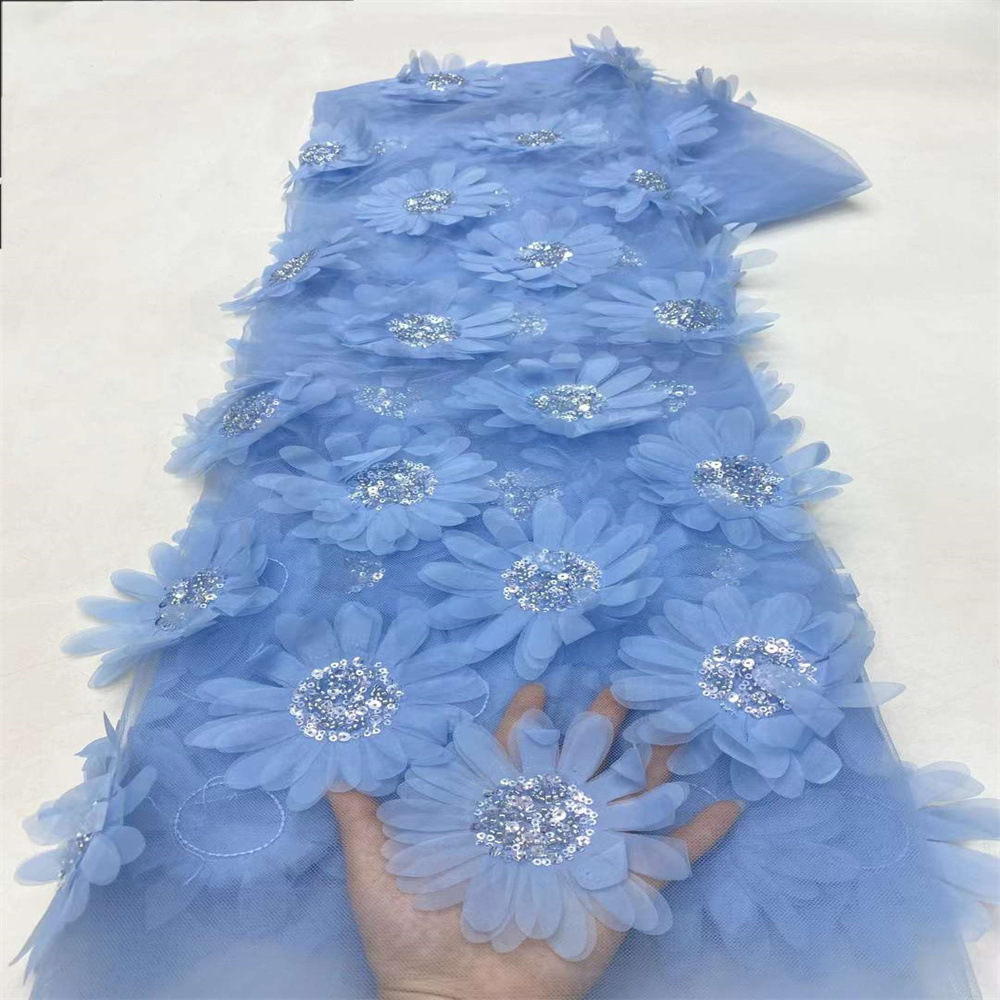 Moda 3D decal tridimensional bordado tela de encaje vestido de estilo francés transparencia de moda de tela de encaje
